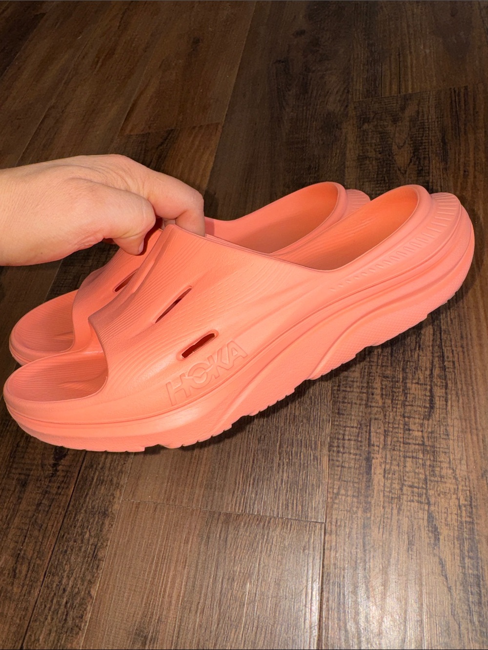 Hoka Coral/Orange Recovery Slide Sandals - Picture 4 of 11